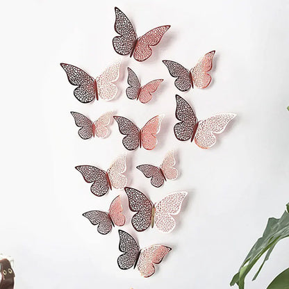 JJYY 12Pcs 3D Hollow Butterfly Wall Stickers