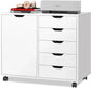 5-Drawer Wood Dresser with Door, Mobile Storage Cabinet