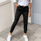 Women High Waist Button Ankle-Tied Solid Color Pants