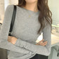 2024 Spring Autumn T shirt Women Tops Solid Slim Fit Long Sleeve O Neck Tshirts