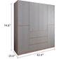 74.8" Wooden Wardrobe with 4 Doors and 3 Drawers - Gray Storage Cabinet