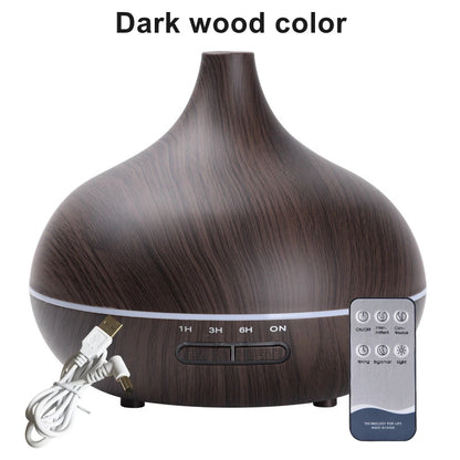 550ml Wood Color USB Aroma Diffuser – Essential Oil Diffuser with 7 LED Colors; Remote Control