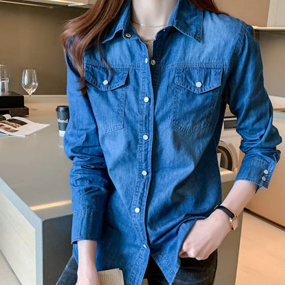 Fashion Slim Fit Denim Shirt for Women
