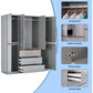 74.8" Wooden Wardrobe with 4 Doors and 3 Drawers - Gray Storage Cabinet