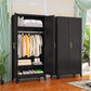 Metal Wardrobe Cabinet with Hanging Rod – 2 Doors, Adjustable Shelves, Black