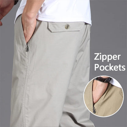 Mens Casual Pants With Zipper Pockets Cotton High Quality Utility Pants