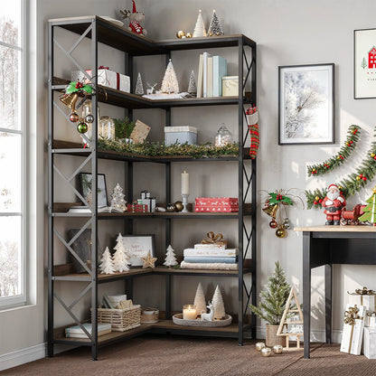 6-Shelf Corner Bookcase with 4 Hooks