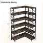 6-Shelf Corner Bookcase with 4 Hooks