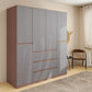 74.8" Wooden Wardrobe with 4 Doors and 3 Drawers - Gray Storage Cabinet