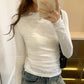 2024 Spring Autumn T shirt Women Tops Solid Slim Fit Long Sleeve O Neck Tshirts