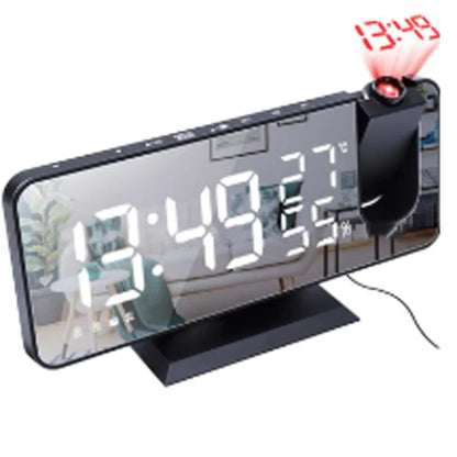 Multi-function Radio Projection Alarm Clock LED Large Screen Alarm Clock 180° Rotation Temperature and Humidity Display