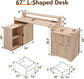 67" Modern L Shaped Desk with Storage Cabinet & Drawers, Wood Home Office Desk with Power Outlets, Fluted Computer Wr