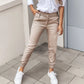Women High Waist Button Ankle-Tied Solid Color Pants