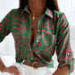 Vintage Printed Women's Button Down Lapel Shirt