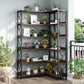 6-Shelf Corner Bookcase with 4 Hooks