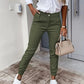 Women High Waist Button Ankle-Tied Solid Color Pants